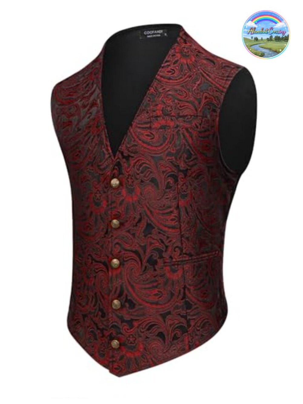 Mens Paisley Victorian Steampunk Suit Vest Slim Fit V-Neck Tuxedo Waistcoat